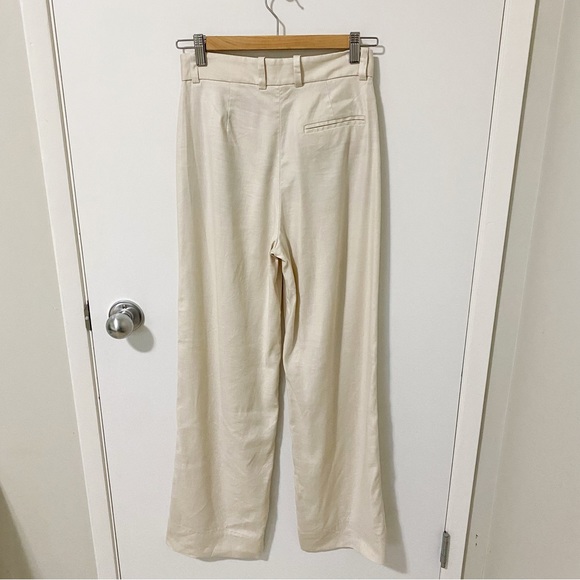 Aritzia Babaton Sidiki Cream Linen Wide Leg High Rise Pant size 2 - Picture 5 of 16